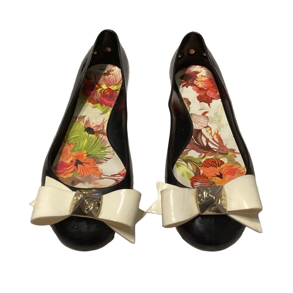 Ted Baker Women's Issan Bow Jelly Ballet Pumps‎ - Black/Cream size 4